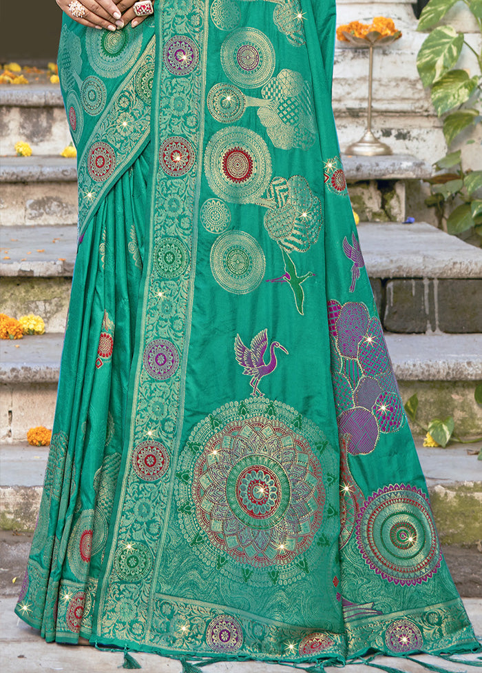 Green Spun Silk Saree With Blouse Piece Buy Cheap For Cheap