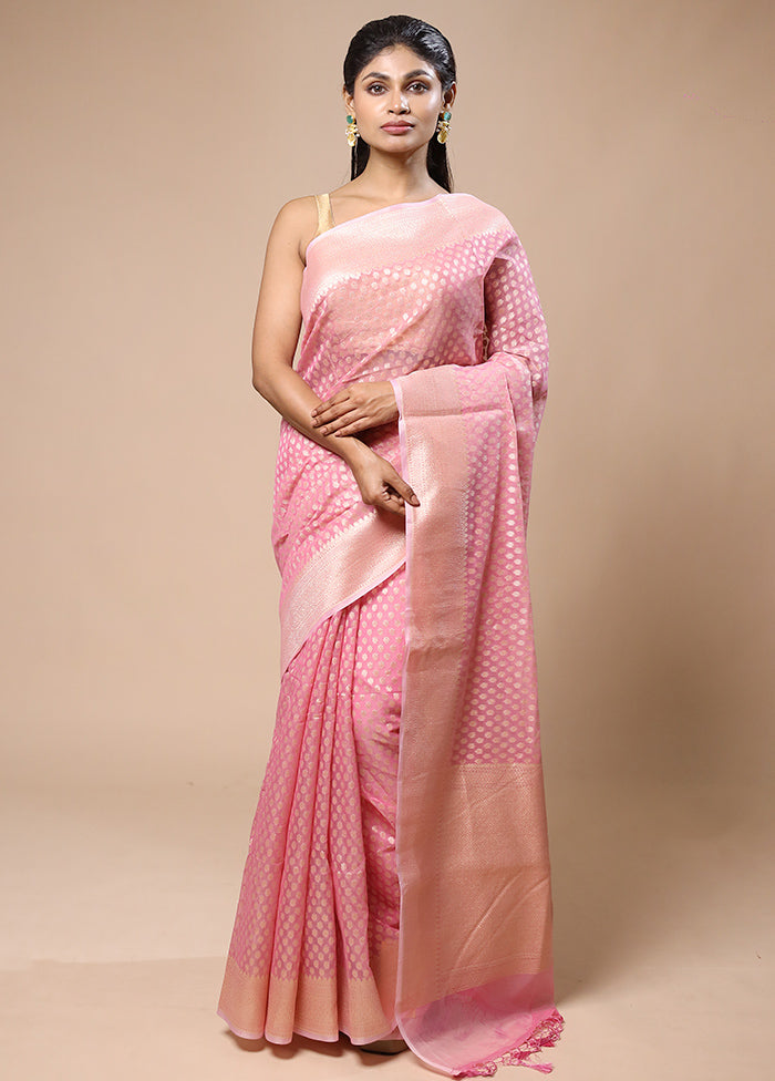 Pink Kora Silk Saree With Blouse Piece High Quality Buy Online