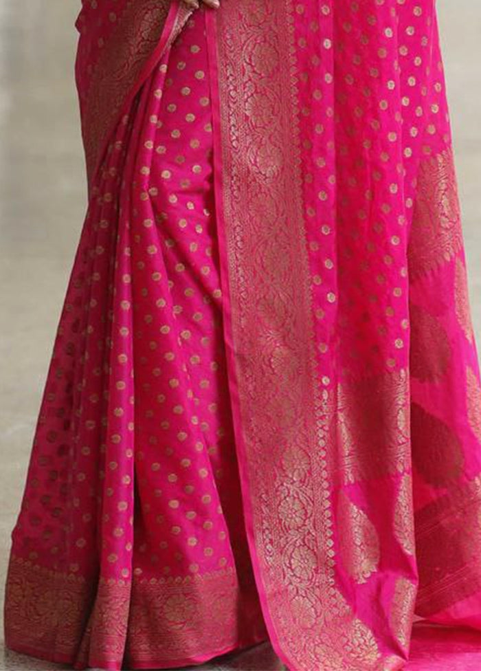 Pink Banarasi Silk Saree With Blouse Piece Original Cheap Online