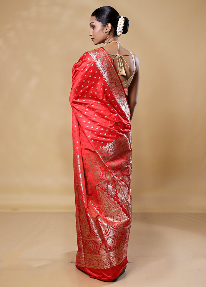 Red Banarasi Silk Saree With Blouse Piece Cheap Pice Outlet