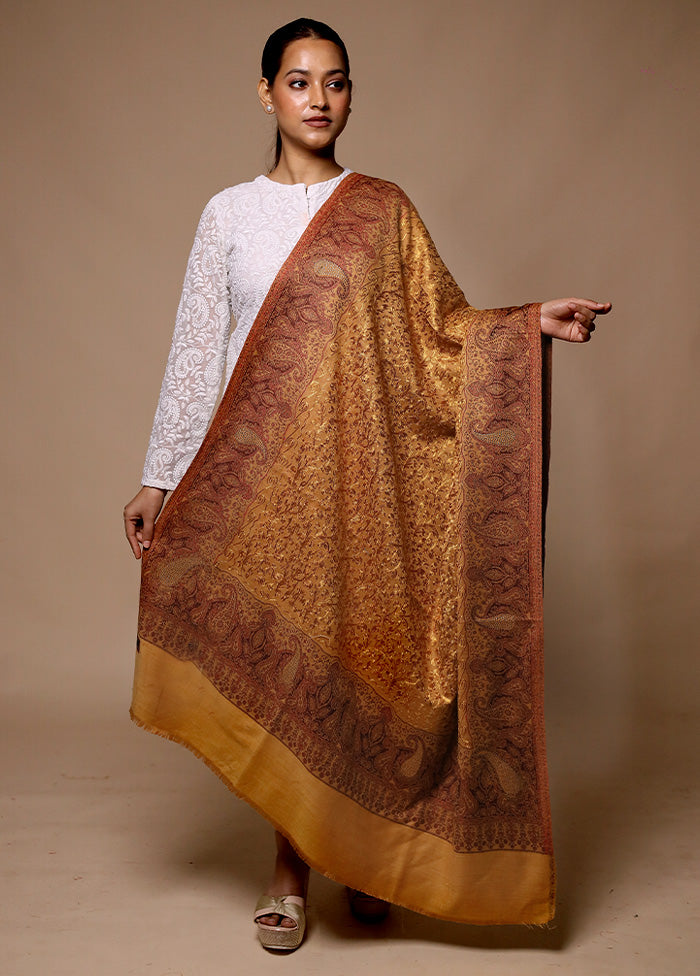 Yellow Butta Work With Zari Woven Border Shawl Cheap Sale Shop