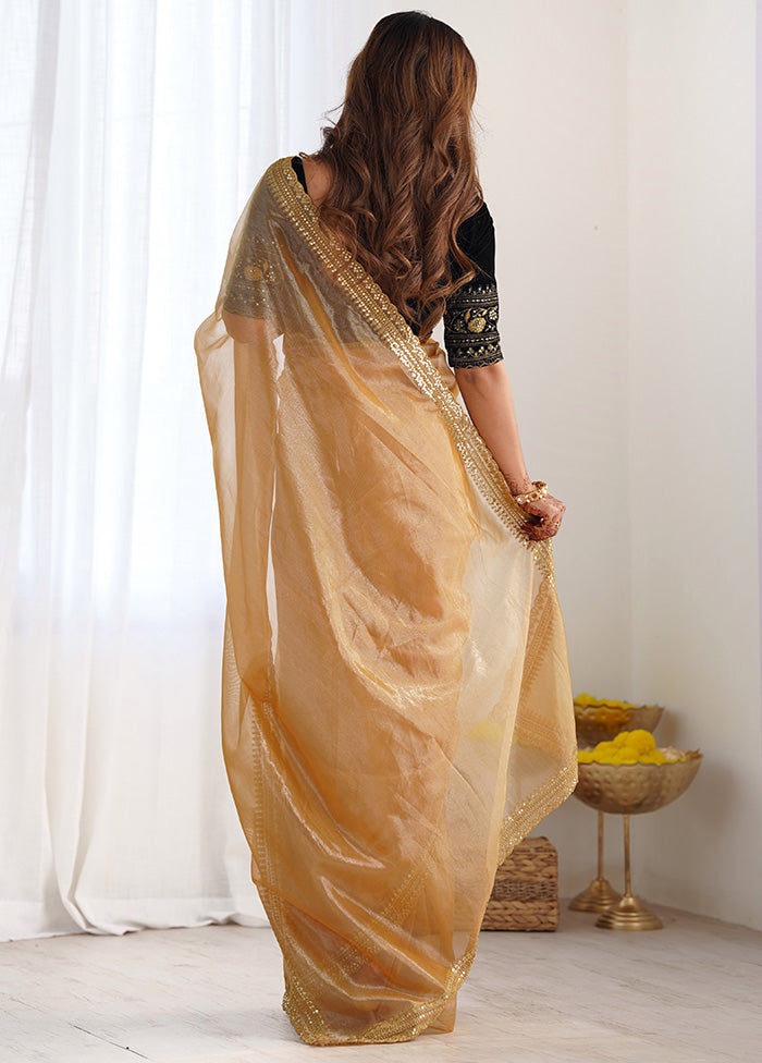 Beige Net Net Saree With Blouse Piece Cheap Sale Genuine