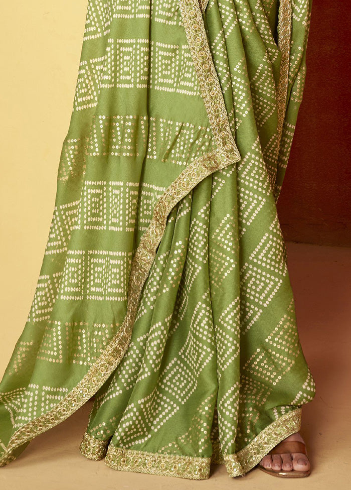 Green Chiffon Silk Saree With Blouse Piece Comfortable Cheap Pice