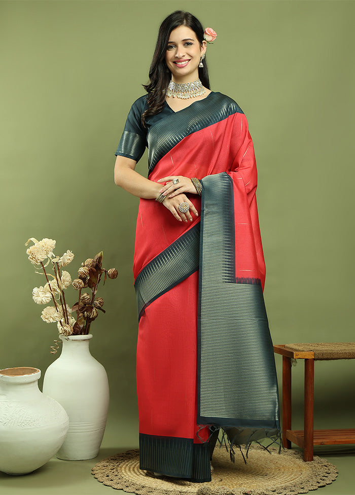 Red Dupion Silk Saree With Blouse Piece Cheap Sale Shop For