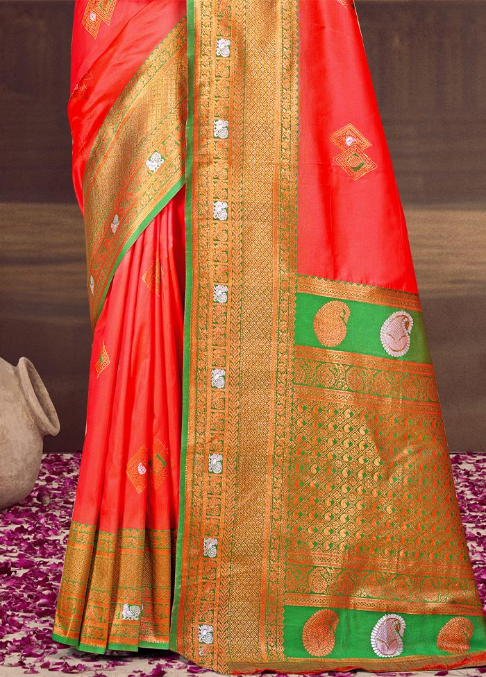 Red Dupion Silk Saree With Blouse Piece Countdown Package Cheap Online