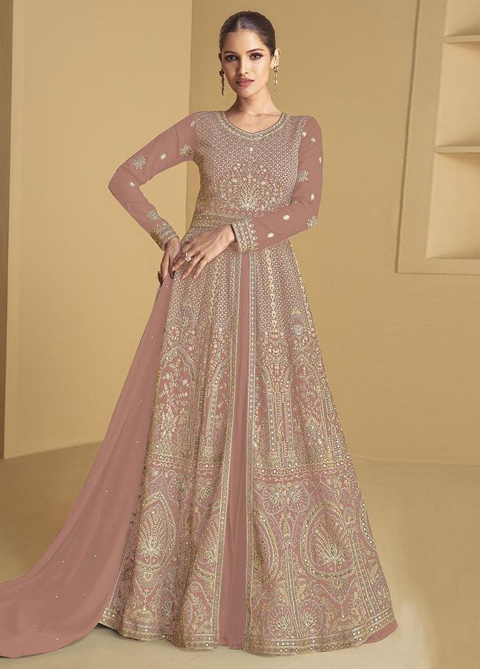 3 Pc Peach Semi Stitched Georgette Suit Set Grey Outlet Store Online