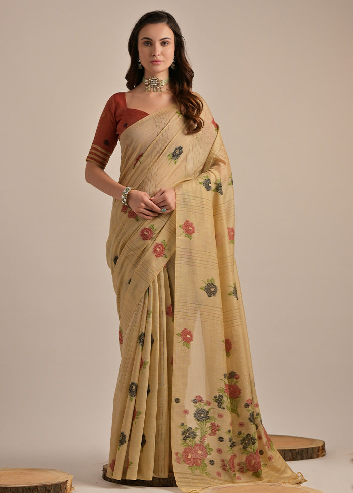 Chiku Pure Cotton Saree With Blouse Piece Manchester Great Sale Cheap Online