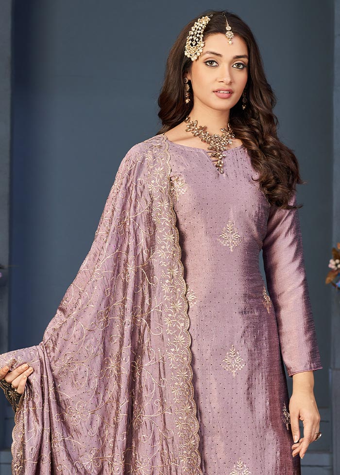 3 Pc Mauve Semi Stitched Georgette Suit Set Shipping Discount Sale