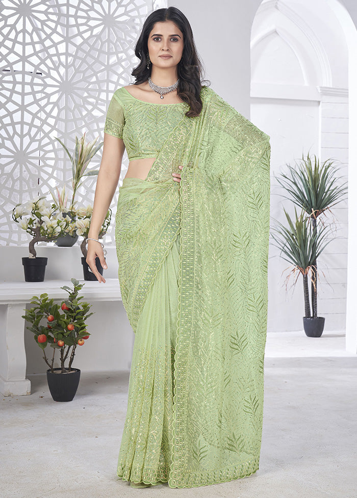 Green Net Net Saree With Blouse Piece Free Shipping Online