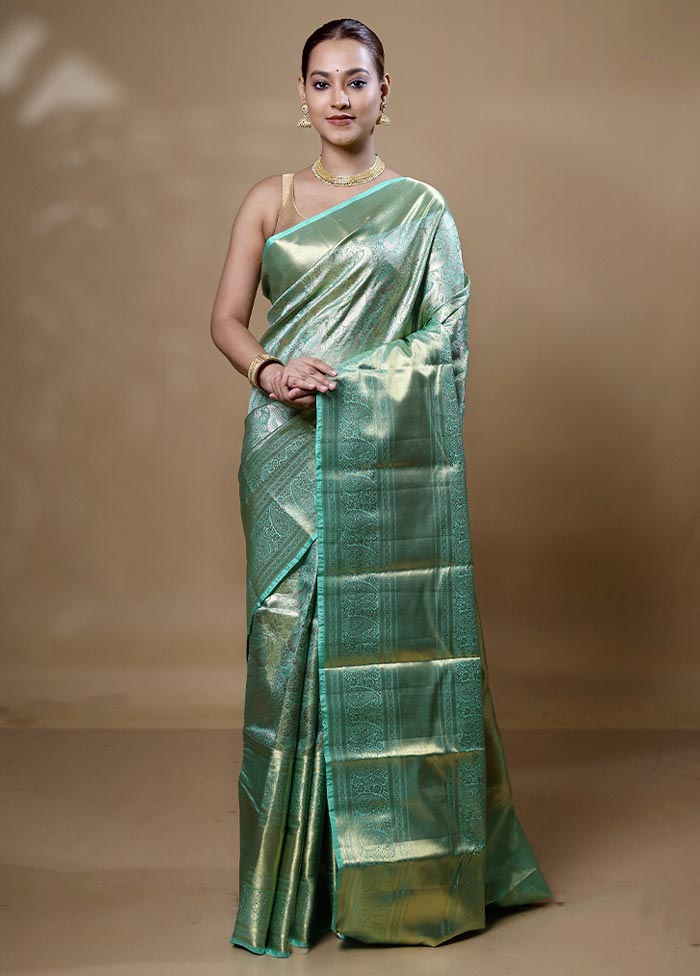 Green Handloom Kanchipuram Pure Silk Saree With Blouse Piece Sale Amazing Pice