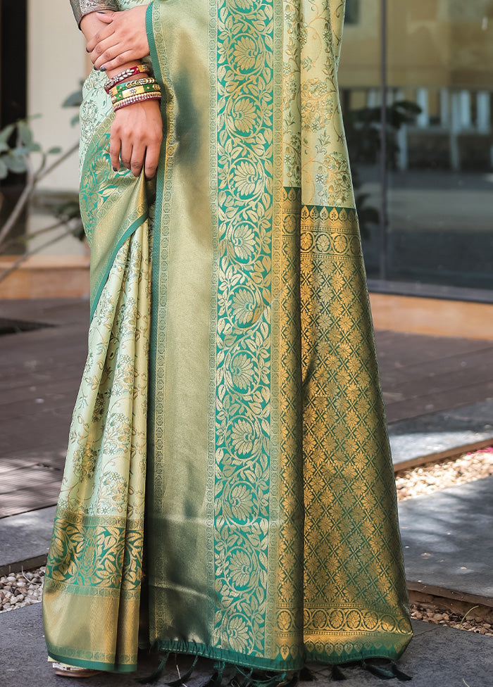 Pista Green Spun Silk Saree With Blouse Piece Discount Best Place