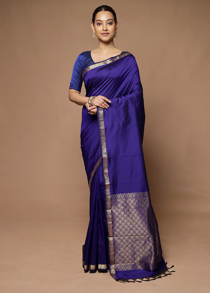 Blue Kanjivaram Silk Saree With Blouse Piece Sale Geniue Stockist