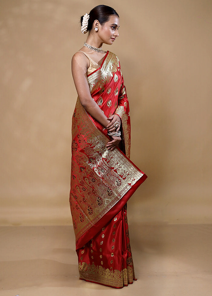 Red Banarasi Silk Saree With Blouse Piece Very Cheap Sale Online