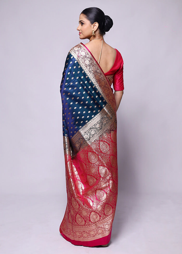 Blue Banarasi Silk Saree With Blouse Piece Genuine Cheap Online