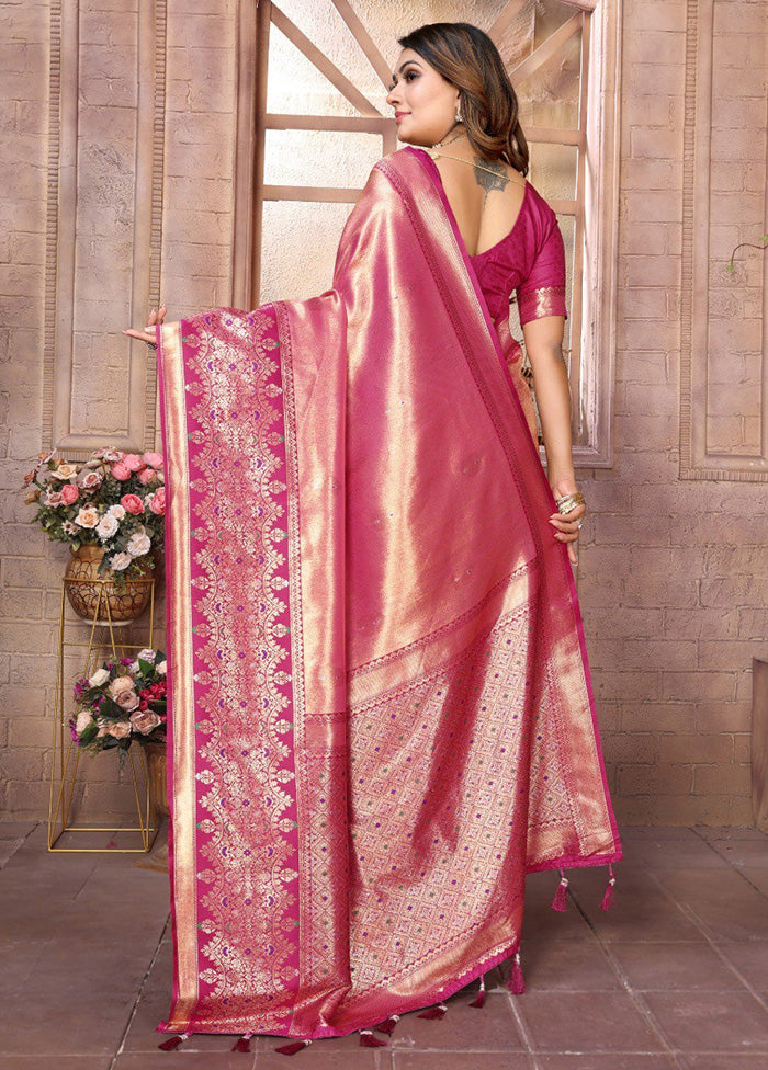 Pink Banarasi Silk Saree With Blouse Piece Really For Sale