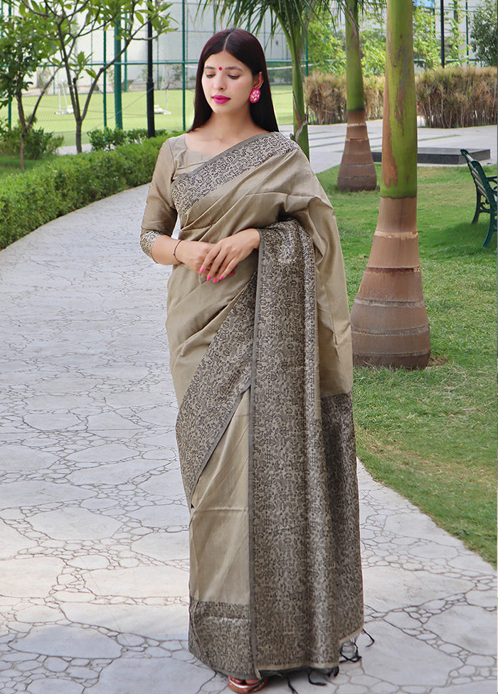 Cream Spun Silk Saree With Blouse Piece Buy Online Cheap