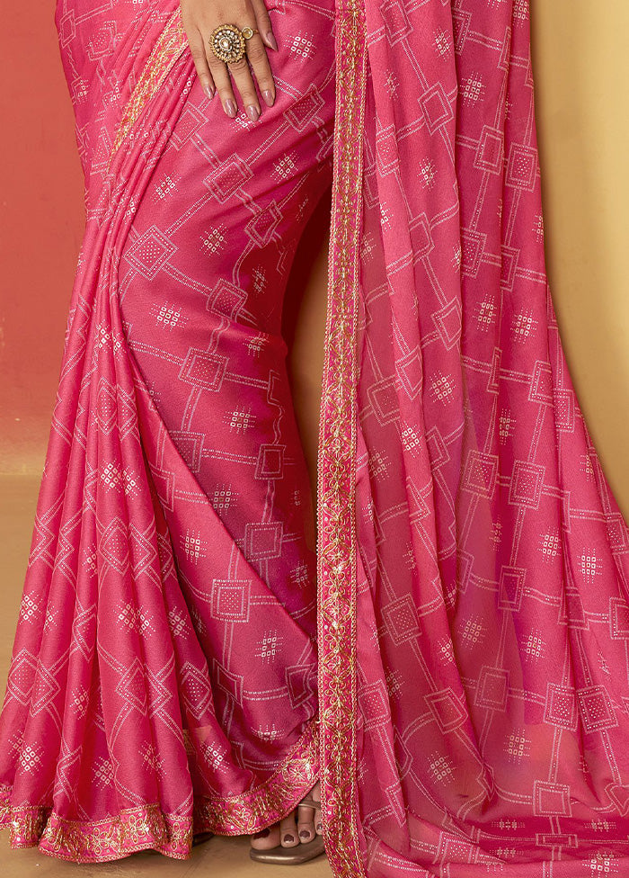 Pink Chiffon Silk Saree With Blouse Piece Sale Visit