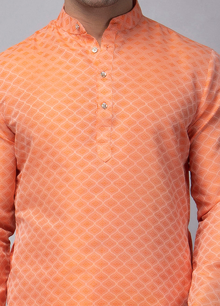 Orange Viscose Jacquard Knee Length Kurta Free Shipping For Cheap