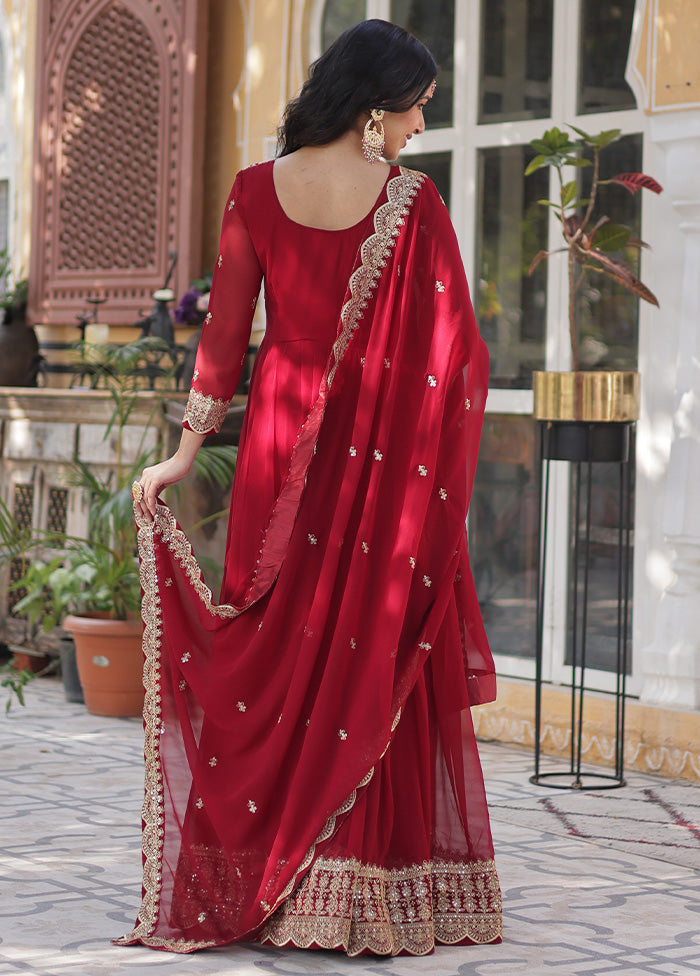 Maroon Readymade Georgette Dupatta Indian Dress Free Shipping Looking For