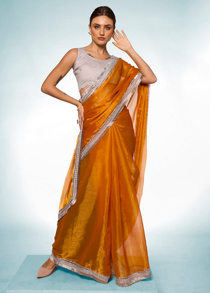 Mustard Spun Silk Saree With Blouse Piece Many Kinds Of Cheap Online