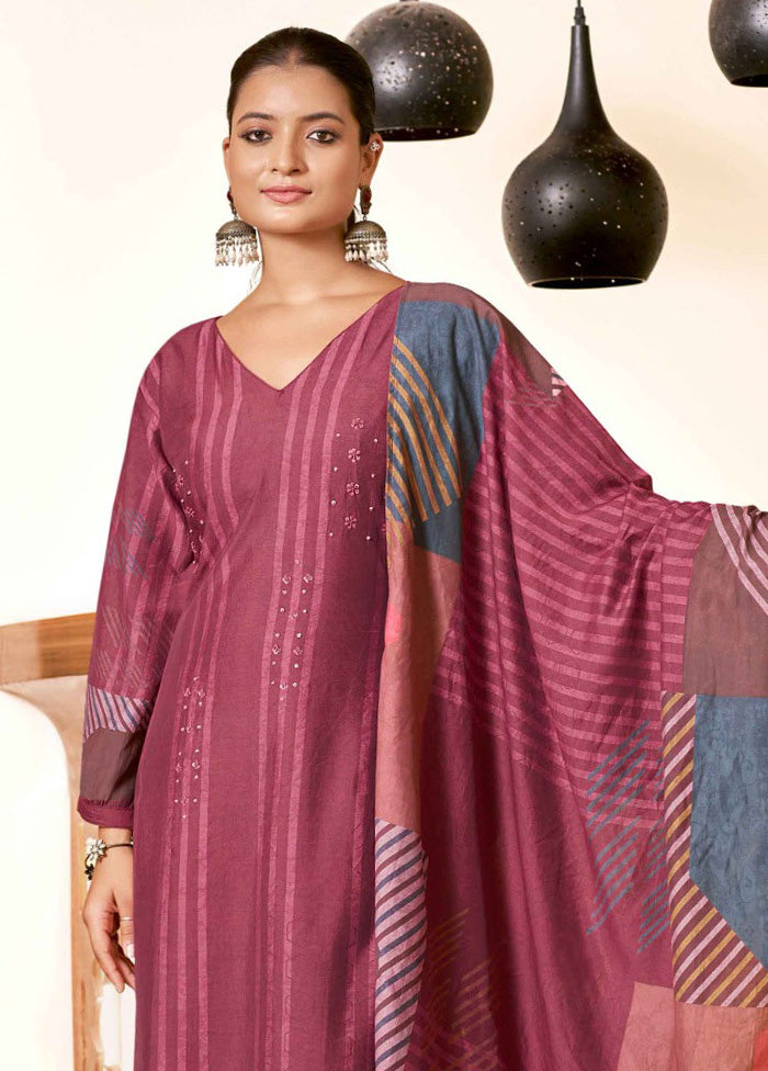 3 Pc Maroon Readymade Viscose Dupatta Suit Set Sast