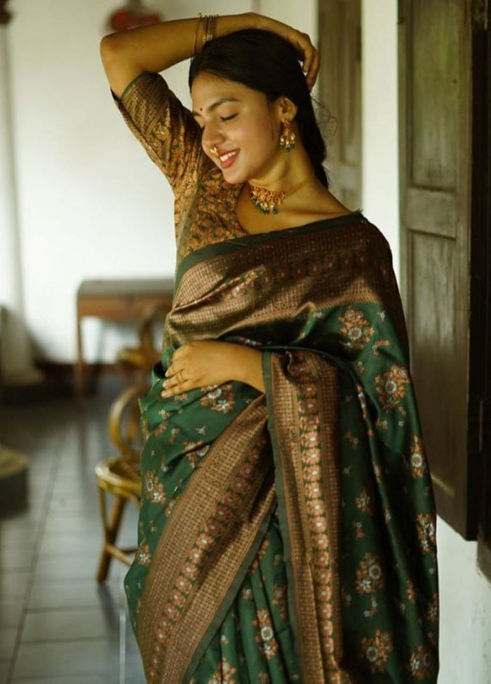 Green Spun Silk Saree With Blouse Piece Discount Countdown Package