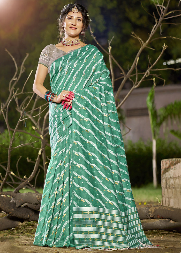 Teal Green Cotton Saree With Blouse Piece High Quality Buy Online