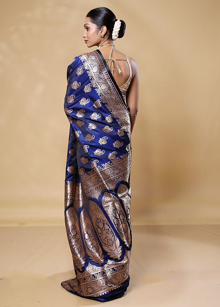 Blue Banarasi Silk Saree With Blouse Piece Inexpensive Cheap Online