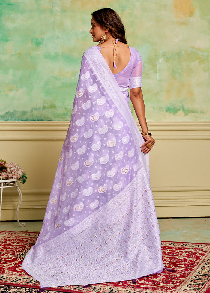 Lavender Cotton Saree With Blouse Piece Pices For Sale