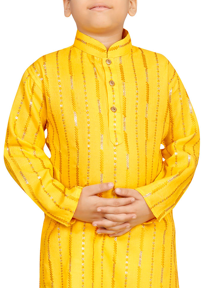 Yellow Cotton Silk Kurta Pajama Set Discount Exclusive