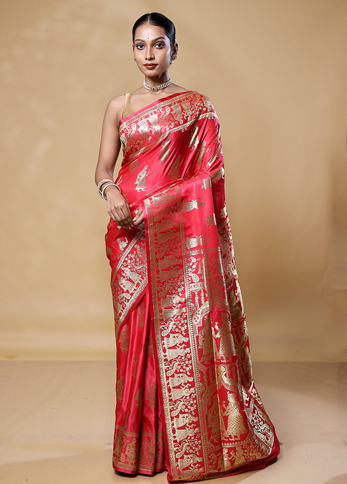 Red Banarasi Silk Saree With Blouse Piece Cheapest Pice Online