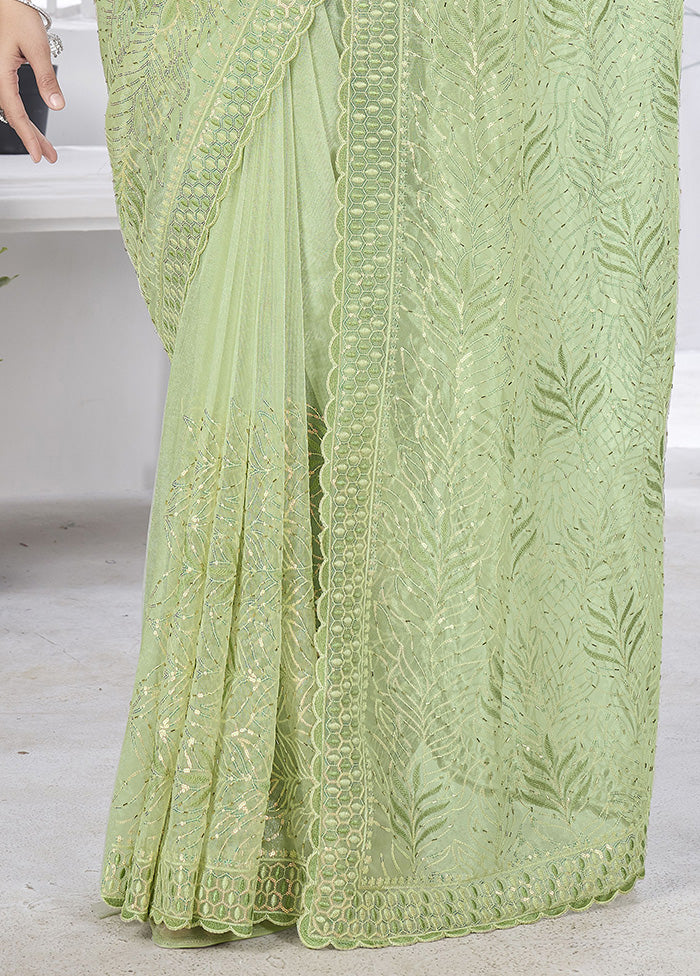 Green Net Net Saree With Blouse Piece Free Shipping Online