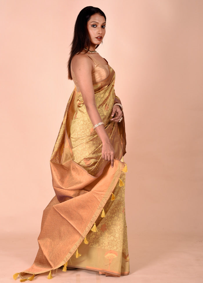 Yellow Kora Silk Saree With Blouse Piece Wiki Cheap Pice