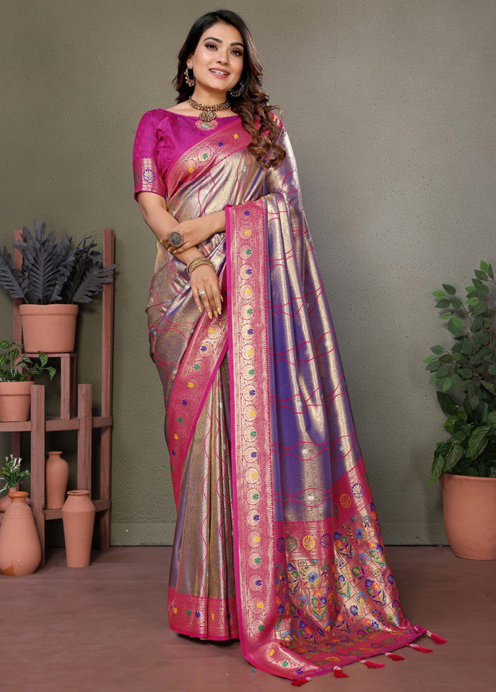 Purple Banarasi Silk Saree With Blouse Piece Free Shipping With Mastercard