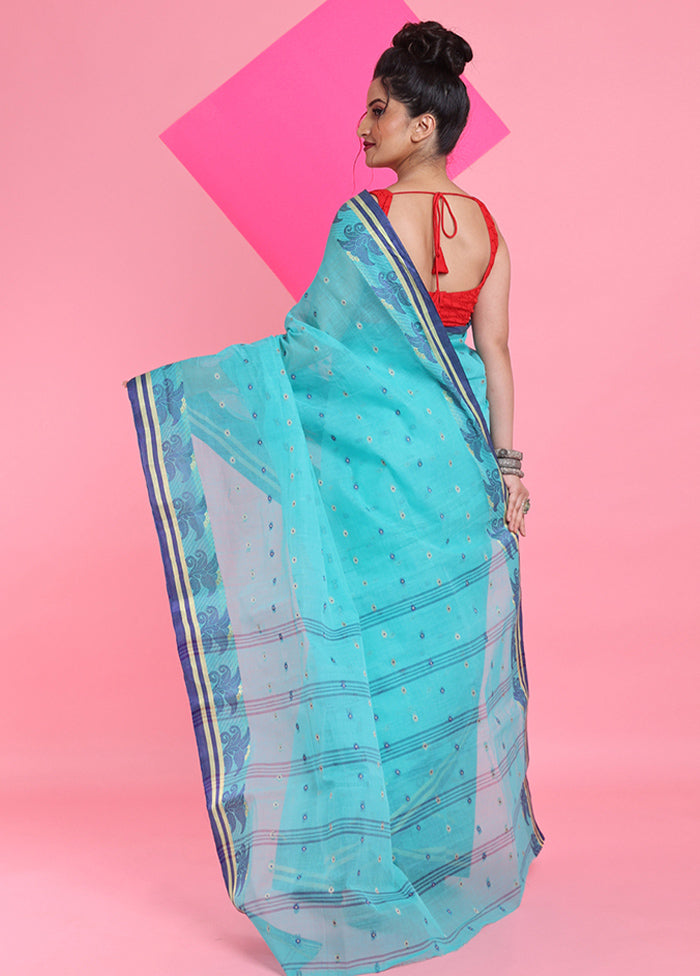 Sea Green Cotton Woven Work Saree Without Blouse Piece Discount Big Sale