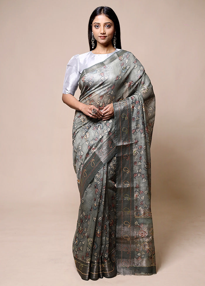 Grey Tussar Silk Saree With Blouse Piece Sale Cheap Pice