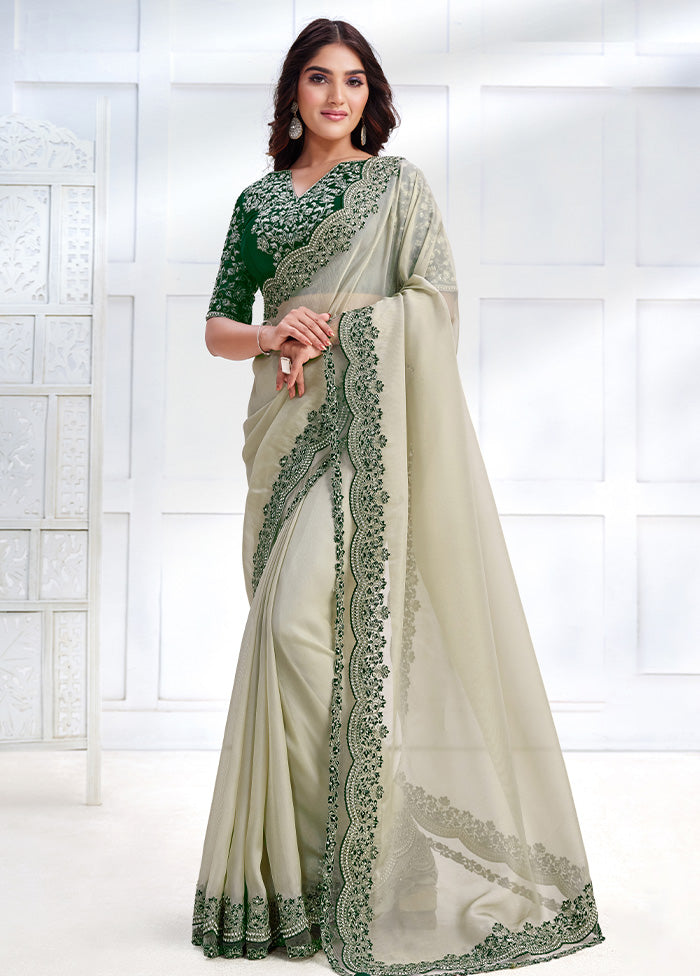 Off White Net Saree With Blouse Piece Official Site For Sale