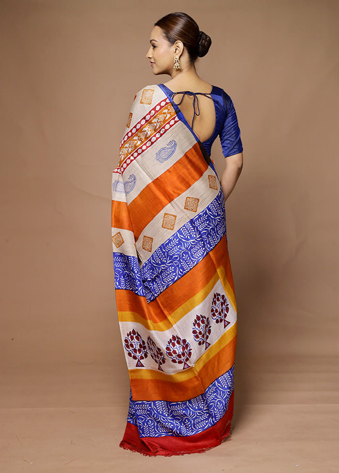 Cream Printed Pure Silk Saree Without Blouse Piece 2025 New Cheap Pice