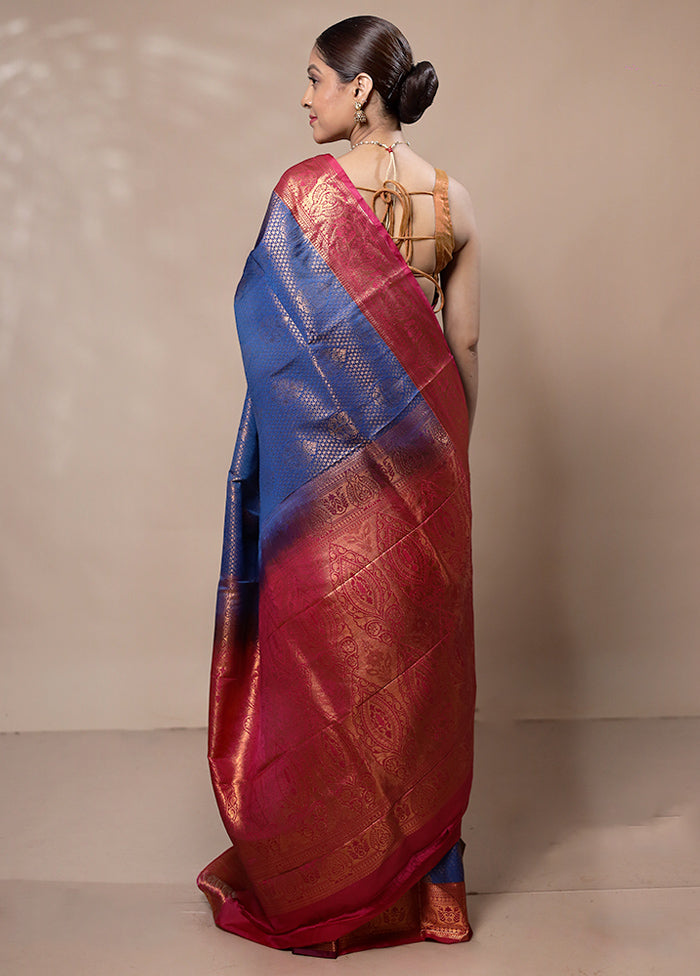 Blue Kanjivaram Silk Saree With Blouse Piece Free Shipping Perfect