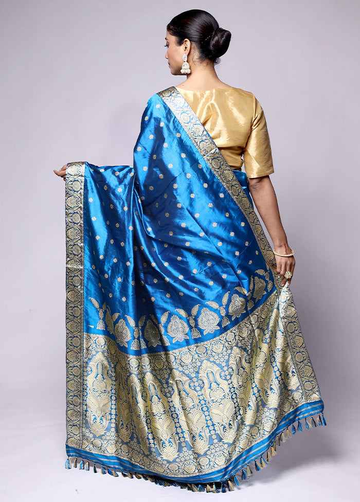 Blue Handloom Assam Pure Silk Saree With Blouse Piece Free Shipping Browse