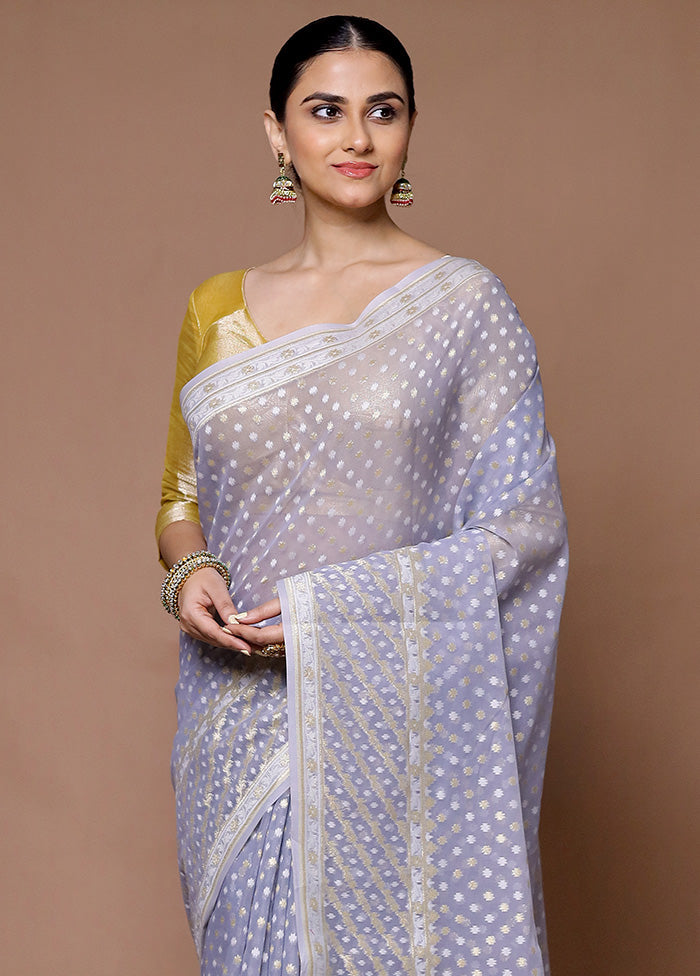 Grey Kora Silk Saree With Blouse Piece Cheap Sale For Cheap