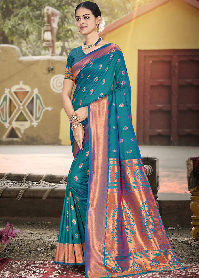 Blue Spun Silk Saree With Blouse Piece Clearance For Nice