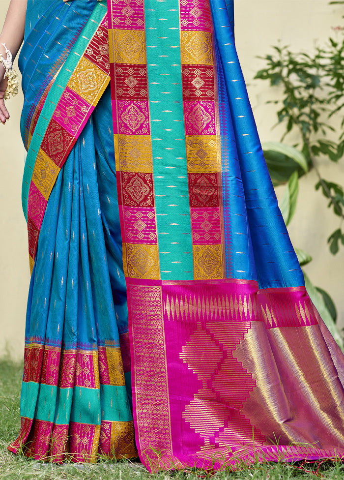 Sky Blue Dupion Silk Saree With Blouse Piece Sale Footlocker Finishline