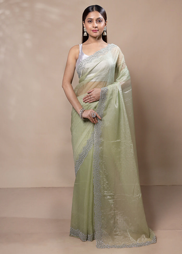 Green Silk Saree With Blouse Piece Clearance Pices