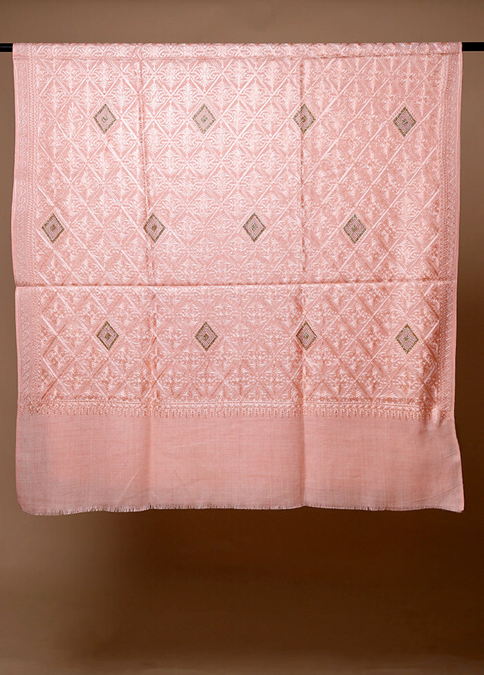 Peach Butta Work With Zari Woven Border Shawl Good Selling Cheap Online