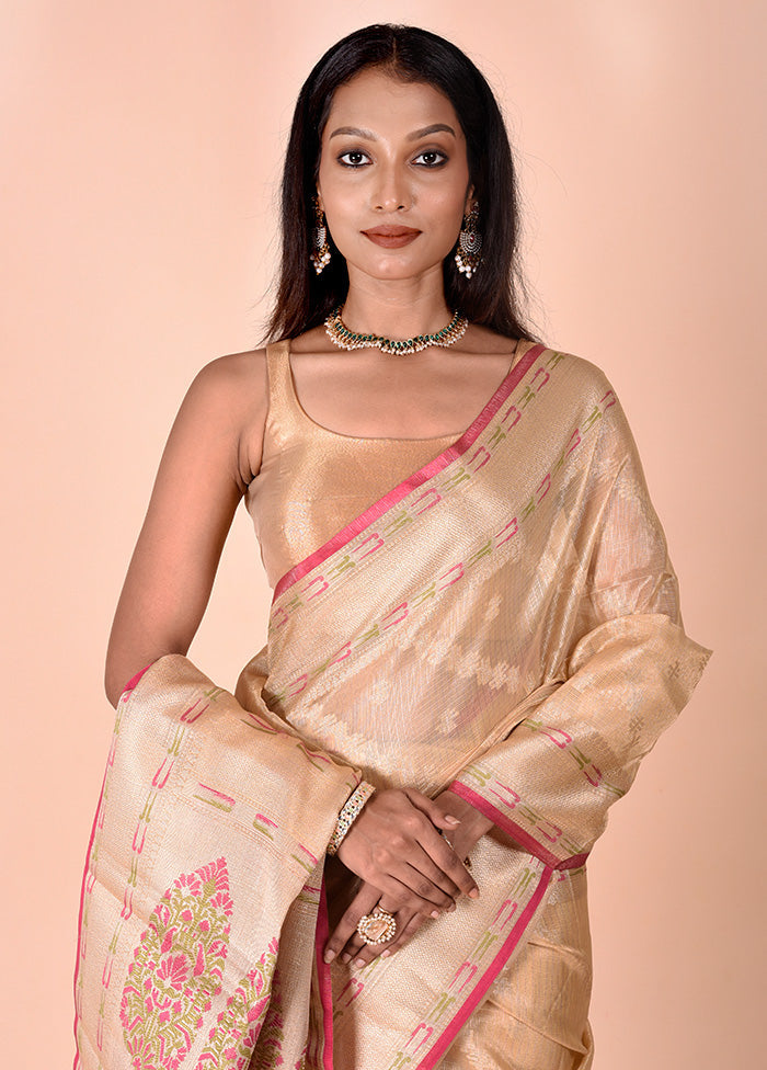 Cream Tissue Silk Saree With Blouse Piece Sale Amazon