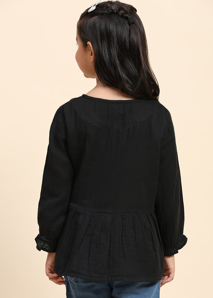 Black Cotton Three Fourth Sleeves Round Neckshape Shirt Discount Wide Range Of