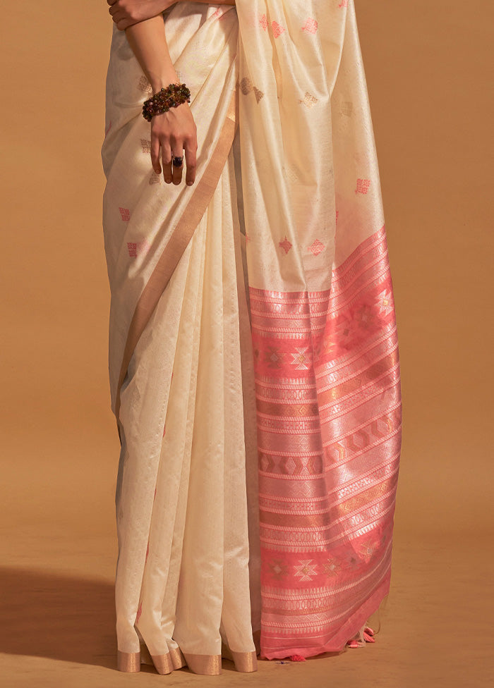 Cream Spun Silk Saree With Blouse Piece With Paypal Low Pice