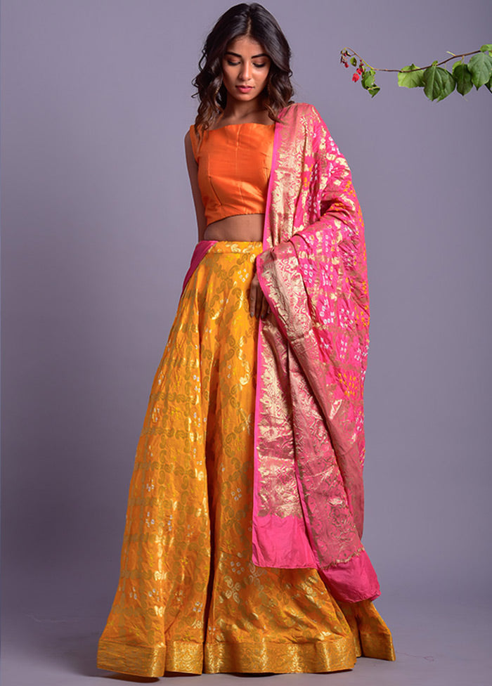 Yellow Readymade Silk Lehenga Set With Dupatta Discount For Sale