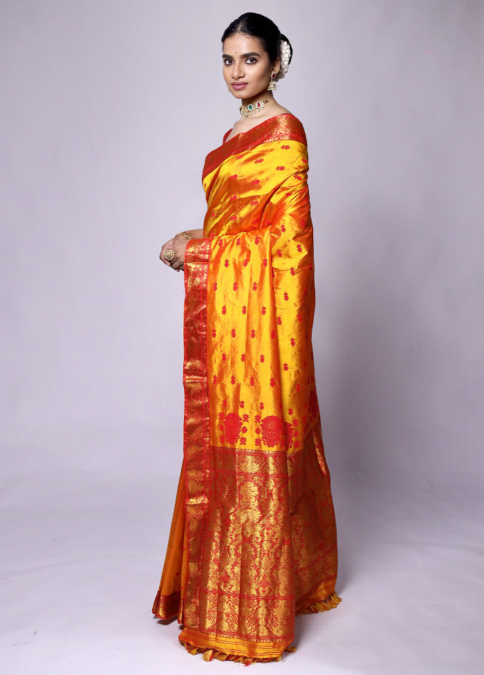 Yellow Handloom Assam Pure Silk Saree With Blouse Piece Cheap Good Selling